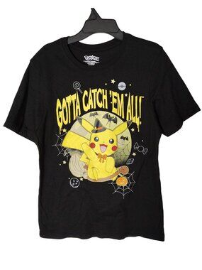 Pokemon XL (14-16) Pikachu Gotta Catch Em All Halloween Black Graphic T-Shirt